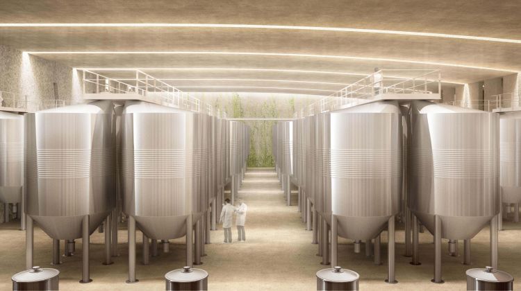 Una imatge virtual de l'interior del futur celler que s'està aixecant a l'entorn de l'antiga granja del castell