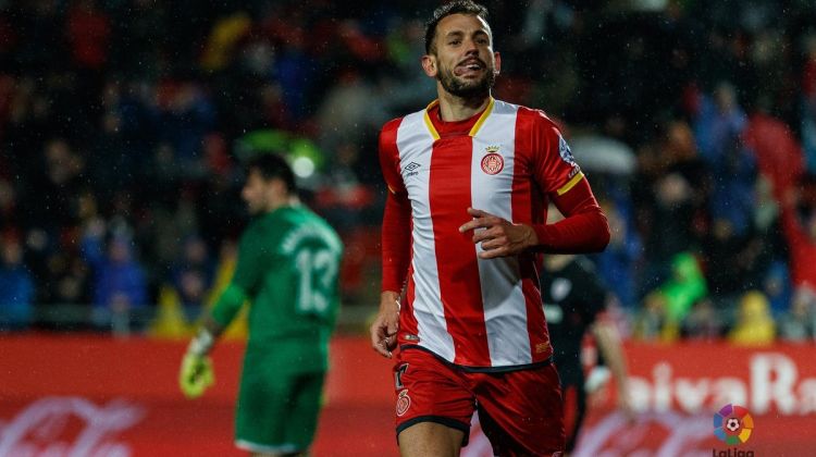 Stuani celebrant el segon gironí. Girona Fc