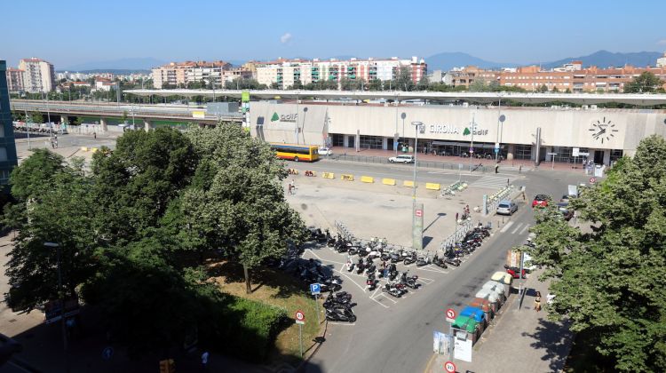 Vista aèria de la plaça Espanya de Girona, aquest matí. ACN