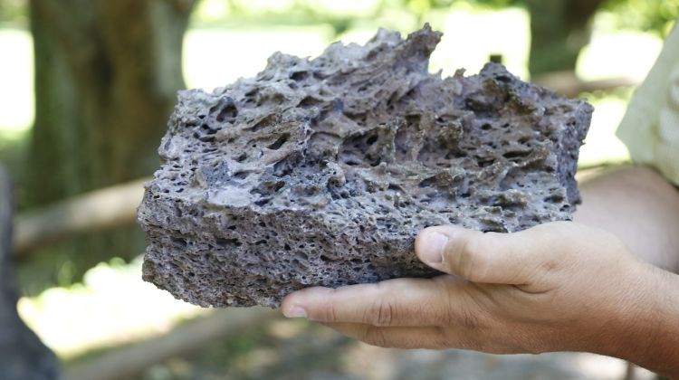 El fragment de roca volcànica de la colada de lava que s'ha extret del subsòl del Firal d'Olot. ACN