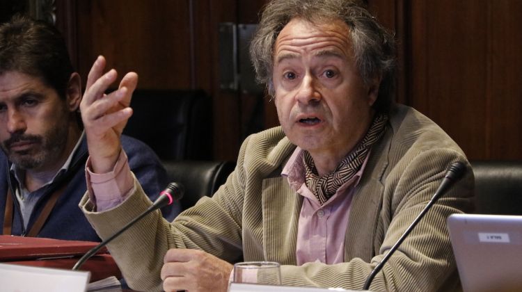 Pla mitjà de l'advocat de SOS Costa Brava, Eduard de Ribot Molinet, en la seva compareixença a la comissió de Territori, avui. ACN