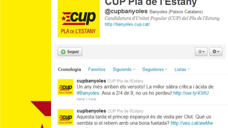 Perfil de la CUP de Banyoles al Twitter