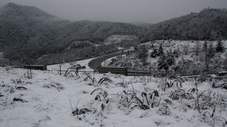 El paisatge nevat a la carretera que va de l'Eix a Sant Hilari Sacalm © ACN