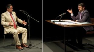 Pedro Casablanc i Manolo Solo interpreten l'extresorer del PP Luís Bárcenas i el jutge Pablo Ruz © ACN