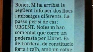 El missatge que ha circulat per Whatsapp © Facebook