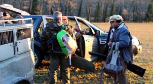Un grup de caçadors a punt de sortir a la batuda de senglars © ACN