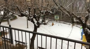 La neu ha agafat als carrers i places de Sant Hilari Sacalm © Elisabet Gubern/ACN