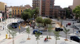 La nova rotonda de la plaça del Sol de Figueres aquest matí