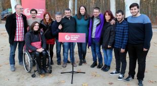 La candidatura de Catalunya en Comú-Podem per Girona acompanyats per Xavier Domènech