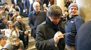 Carles Puigdemont, entrant al debat sobre Catalunya de la Universitat de Copenhaguen, abans d'ahir