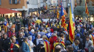 Un moment de la manifestació a favor dels Països Catalans que s'ha celebrat a Perpinyà
