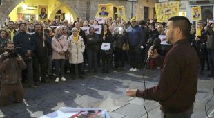 El secretari nacional de l'ANC, Jordi Alemany, a la concentració de la plaça del Vi