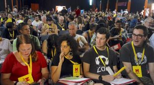 Un moment de l'Assemblea Nacional que la CUP ha celebrat avui a Celrà