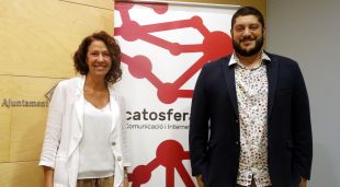 L'alcaldessa de Girona, Marta Madrenas, i el director de la Catosfera, Joan Camp