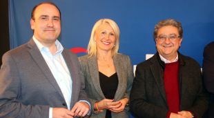El secretari general del PP, Daniel Serrano; la nova presidenta provincial, Maria Àngels Olmedo, i el fins ara president del PP gironí, Enric Millo