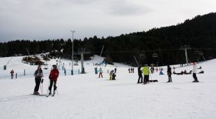 Els primers esquiadors a la Masella, aquest matí