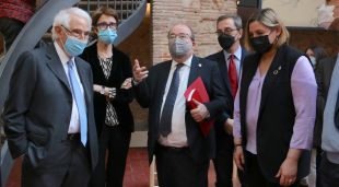 El ministre de Cultura, Miquel Iceta, l'alcaldessa de Figueres, Agnès Lladó, la directora dels Museus Dalí, Montse Aguer, i el president de la Fundació, Jordi Mercader