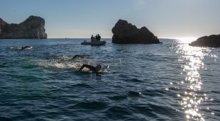Participants en una edició anterior d'Oncoswim al seu pas per les Illes Medes