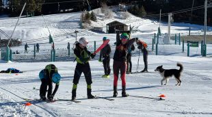 Un grup d'esquiadors fent una activitat a la zona del pla de Masella