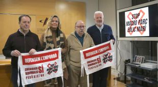 Membres de la plataforma Stop Macro Parc Eòlic Marí aquest matí a Girona
