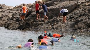 Un grup de nens de l'escola les Clisques del Port de la Selva fent 'snorkel'