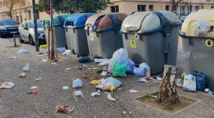 Contenidors plens a l'entorn de l'escola Pla de Girona el 2 de gener