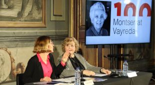 Izaskun Arretxe, directora de l'ILC, amb Anna Maria Velaz, comissària de l'any Montserrat Vayreda
