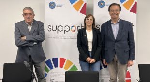 El patró de Support-Girona i president de l'Institut d’Assistència Sanitària, Martí Masferrer; la directora tècnica de Support-Girona, Glòria Cerrato i el president de Support-Girona, Pere Cornellà