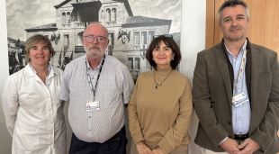 Núria Gomis, el Dr. Joan Grané, actual gerent de l'Hospital, Dolors Costa, presidenta del Patronat, i Sergi Subirachs