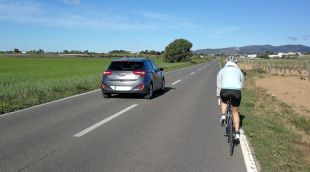 Un ciclista circulant per una petita carretera secundària del Baix Empordà (arxiu)