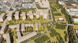 Render de la vista aèria sud de l'entorn de Girona del Campus de Salut