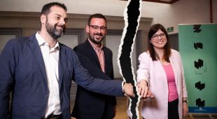 Fotomuntatge del dia que es va presentar el pacte i que avui Geis ha posat punt final