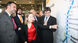 El conseller Santi Vila, la ministra Ana Pastor i l'alcalde de Girona, Carles Puigdemont © ACN