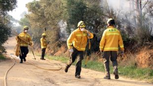 ADF treballant per impedir que el foc arribi a cases a Calonge, a l'incendi del Baix Empordà © ACN