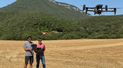 Un dron avalua els danys fets pels senglars als camps de conreu del massís de Rocacorba