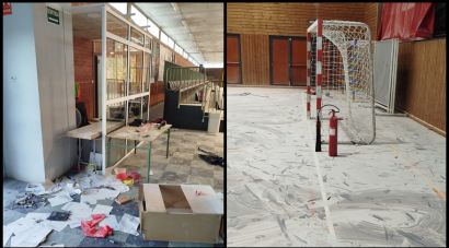 Vandalitzen el pavelló de Sarrià de Ter: trenquen portes i vitrines i buiden extintors