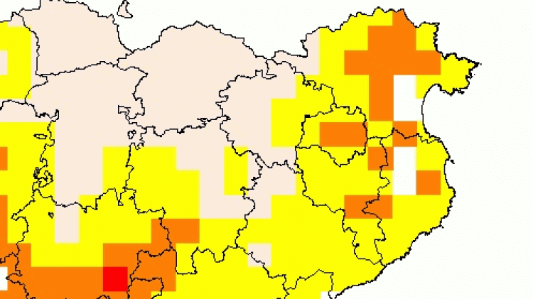 El mapa amb les zones marcades amb un risc alt