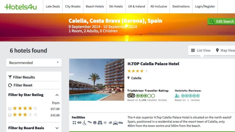Un dels portals que situa Calella a la Costa Brava © Hotels4u