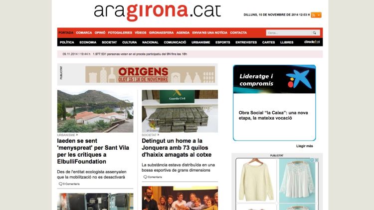 Catpura de la portada d'AraGirona.cat