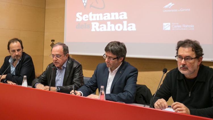 D'esquerra a dreta: Sergi Bonet, Joan Giraut, Carles Puigdemont i Joan Ventura © Ajuntament de Girona