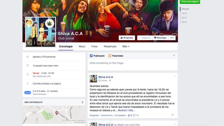 Pàgina de Facebook del club de cànnabis