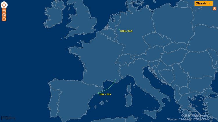 L'avió ha deixat de donar senyal sobrevolant els Alps © Flightaware.com