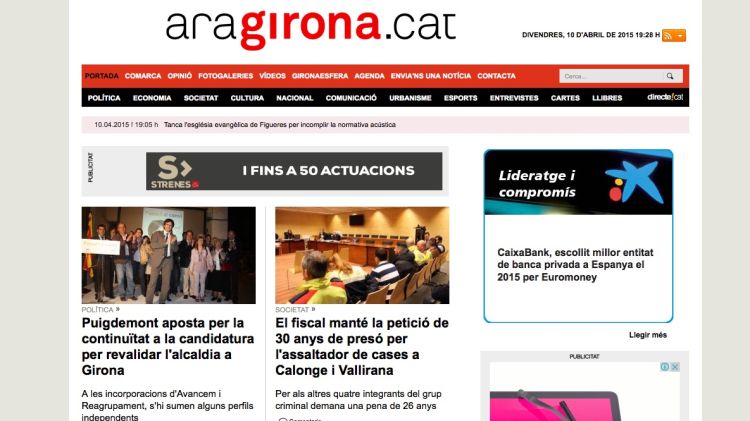 Captura de pantalla de la portada d'AraGirona.cat