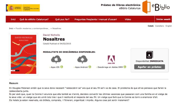 Pàgina de descàrrega del darrer llibre de David Nicholls