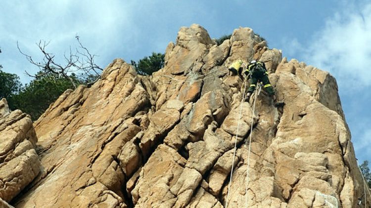 Els Agents Rurals desmuntant part de l'ampliació no autoritzada a la via ferrada