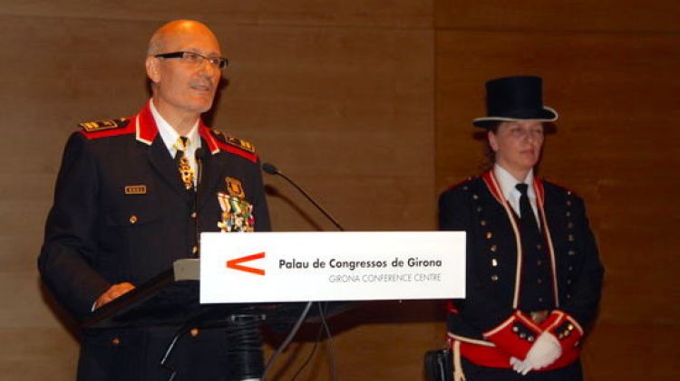 El cap dels mossos a Girona, el comissari Josep Milan, durant el seu discurs del Dia de les Esquadres © ACN