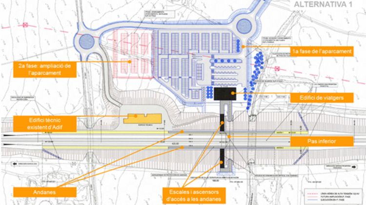 Esquema de com quedarà la futura estació del TAV a l'Aeroport de Girona © ACN