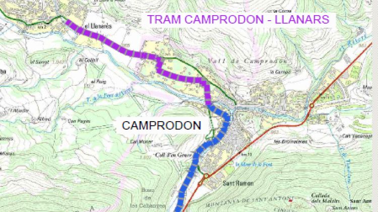 Captura del mapa amb la via ciclista entre Llanars i Camprodon © ACN