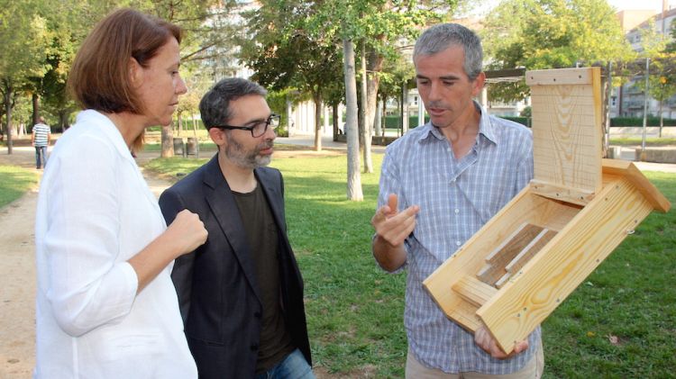L'alcaldessa de Girona, el regidor de Paisatge i Hàbitat Urbà i el tècnic de l'associació Galanthus © ACN