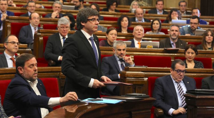 Carles Puigdemont al Parlament de la Generalitat, aquest matí. Rubén Moreno